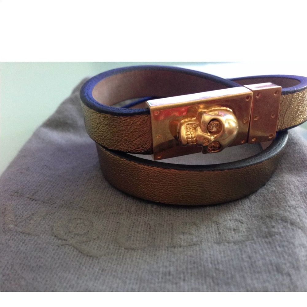 Alexander McQueen Leather Gold Time Wrap Bracelet
